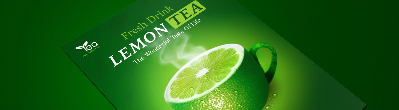 Image of a poster on lemon tea advertisement for marketing purposes with the visual representation of a lemon as a hot tea cup